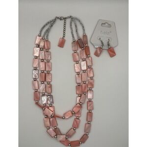 Bala Rectangular Pink Bead Necklace With Matching Dangle Earrings